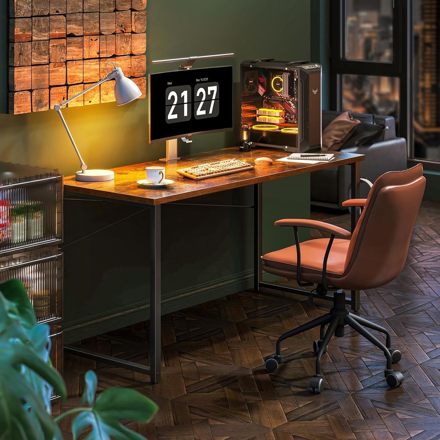 54 Inch Computer Desk, Modern Simple Style Desk for Home Office, Study Student Writing Desk, Vintage-4