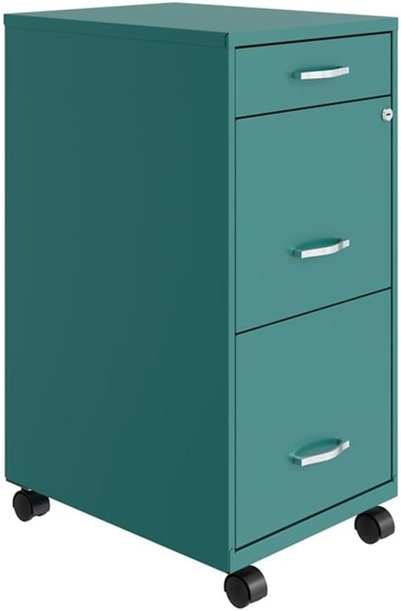 3 Drawers 29.52" Vertical Turquoise Metal Filing Cabinet Lockable Pre-Assembled Movable Letter Size for Home, Office-2