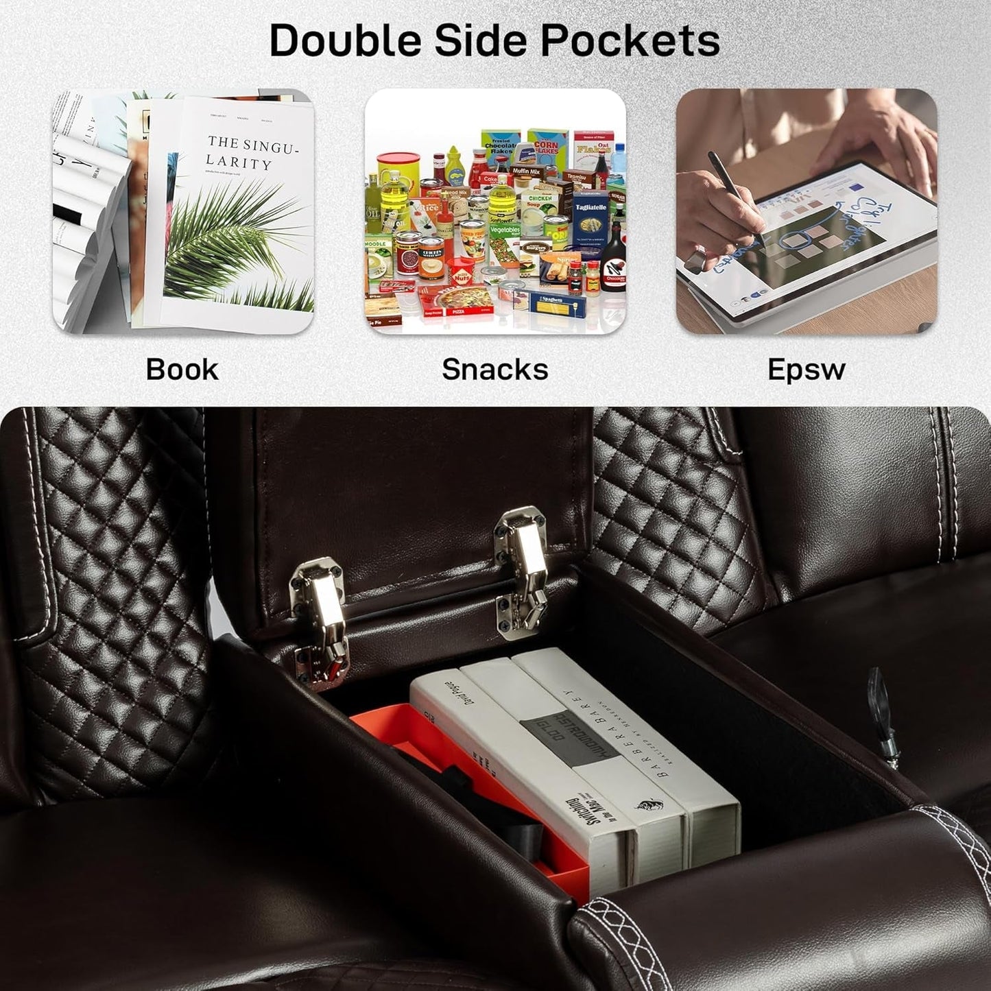 Recliner Chair Set of 2 Theater Seating with Massage & Heating Breathable Leather Sofa, USB Ports, Suitable Living Room Home Brown-2