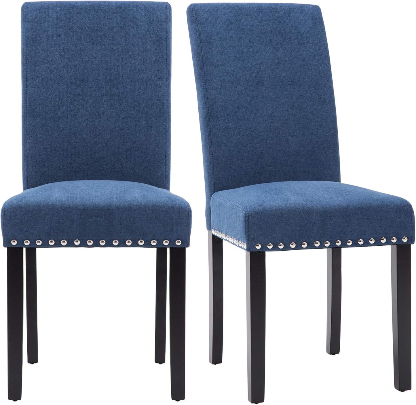 Dining Chair Upholstered Fabric Dining Chairs with Copper Nails,Set of 2,Blue-0