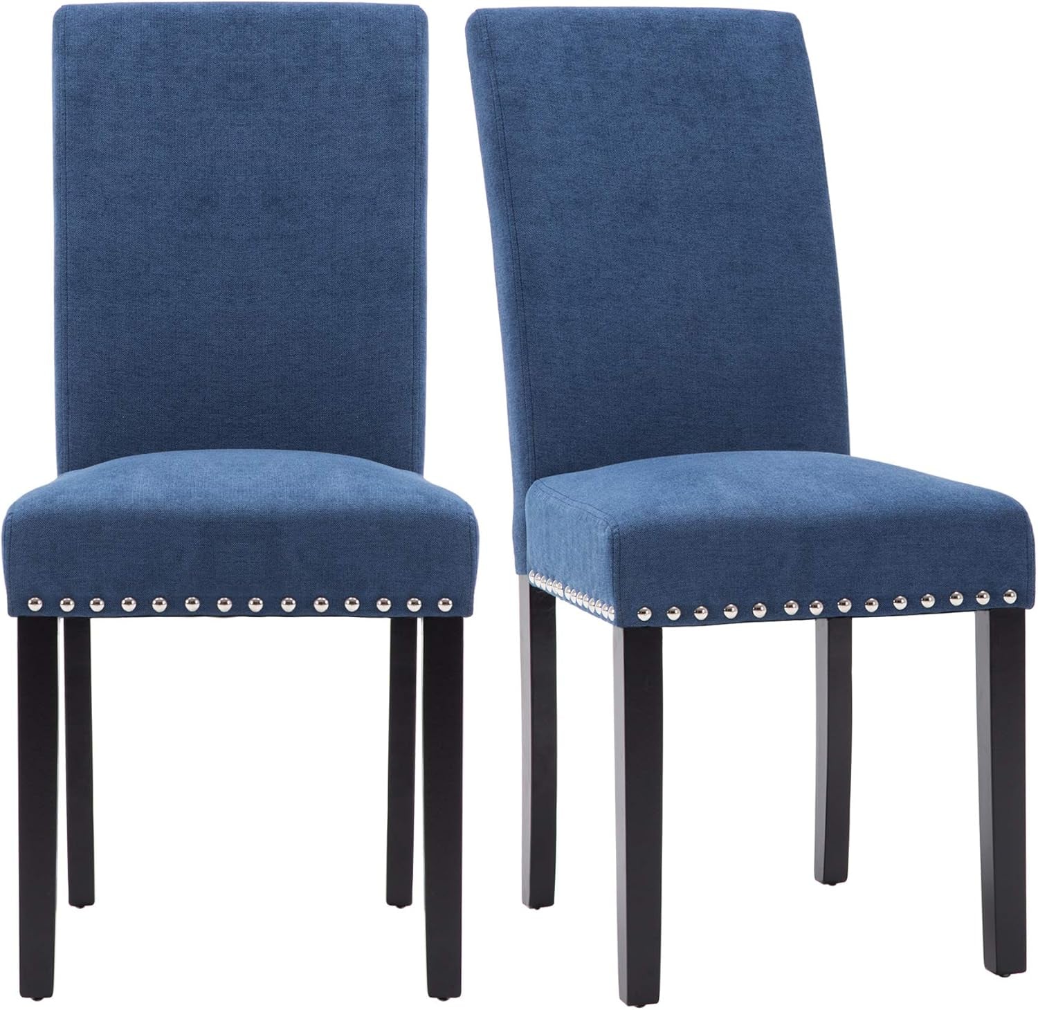Dining Chair Upholstered Fabric Dining Chairs with Copper Nails,Set of 4,Blue-3