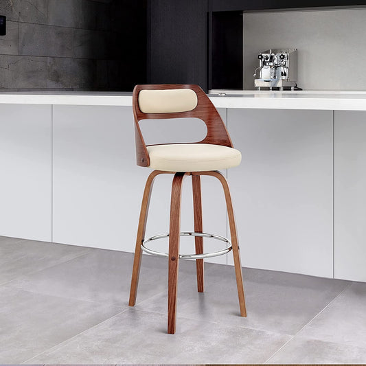 Cream Faux Leather Walnut Wood Bar Stool-0