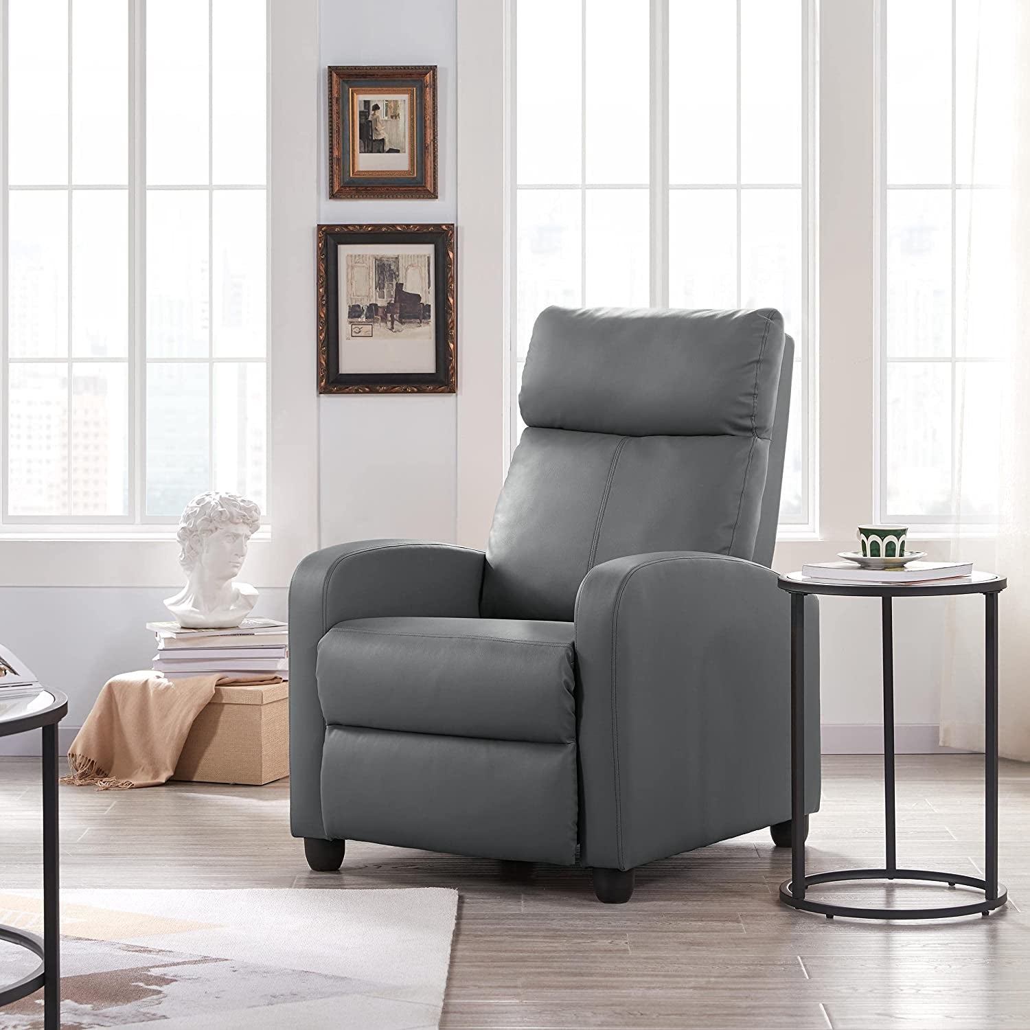 Padded Seat Recliner Chair Set of 2, Grey-0