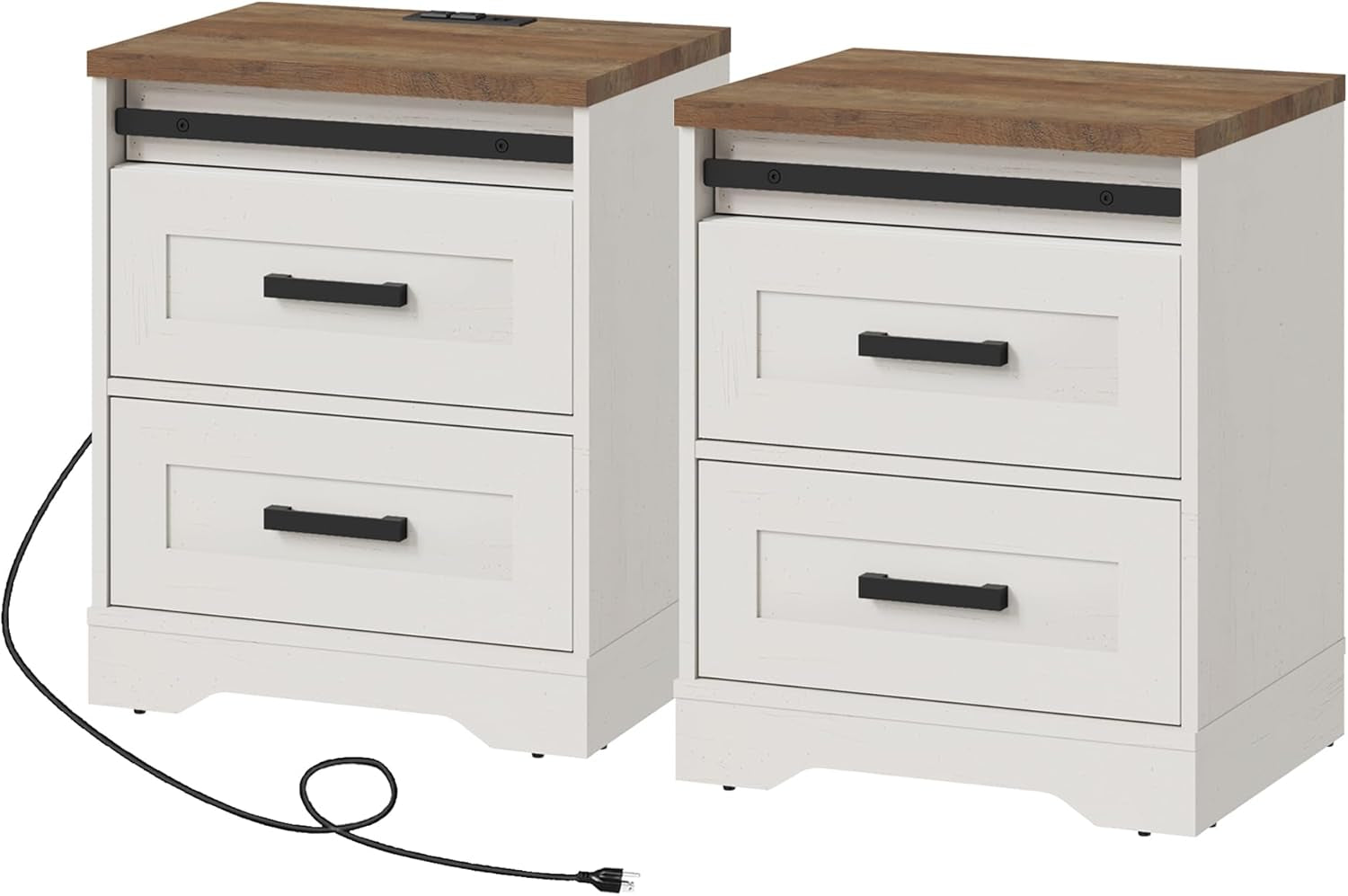 Farmhouse TV Stand with Charging Station and USB Ports for Tvs up to 110" Tvs,3 in 1 Wood Entertainment Center with 10 Drawers and Adjustable Shelves for Living Room,Antique White-3