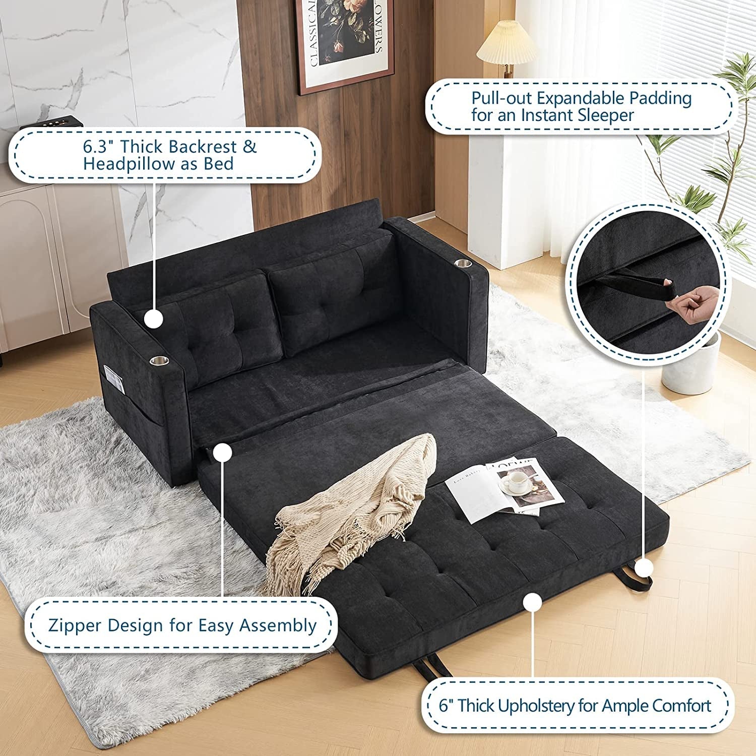 Upgraded Full Size Futon Sofa Bed, Convertible-3