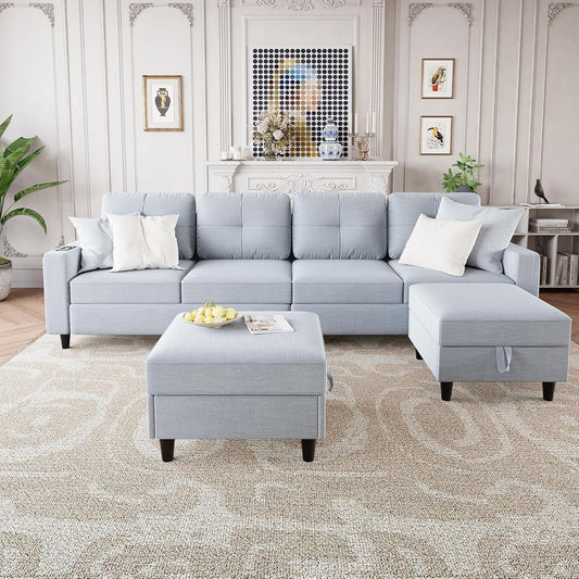 Modern LED Sectional Sofa U-Shaped Couch with Storage-0