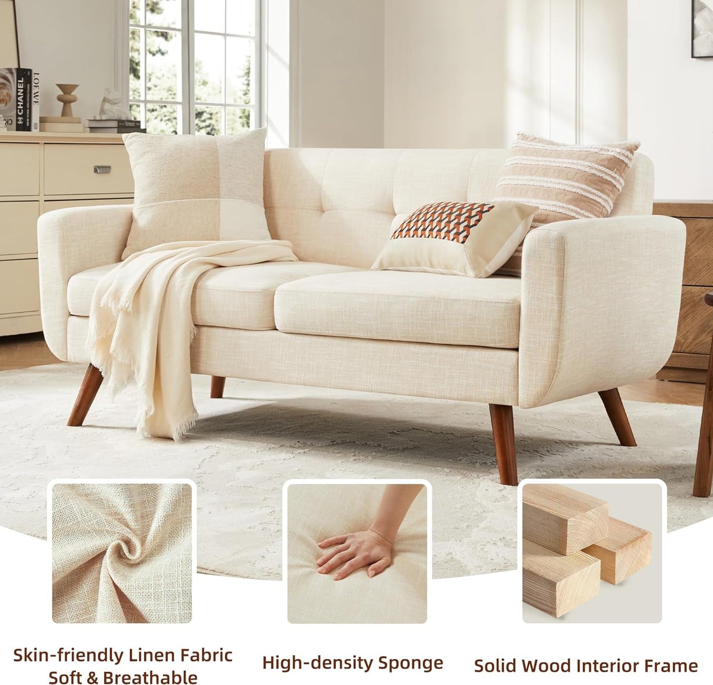 Modern Beige Loveseat for Small Spaces-3