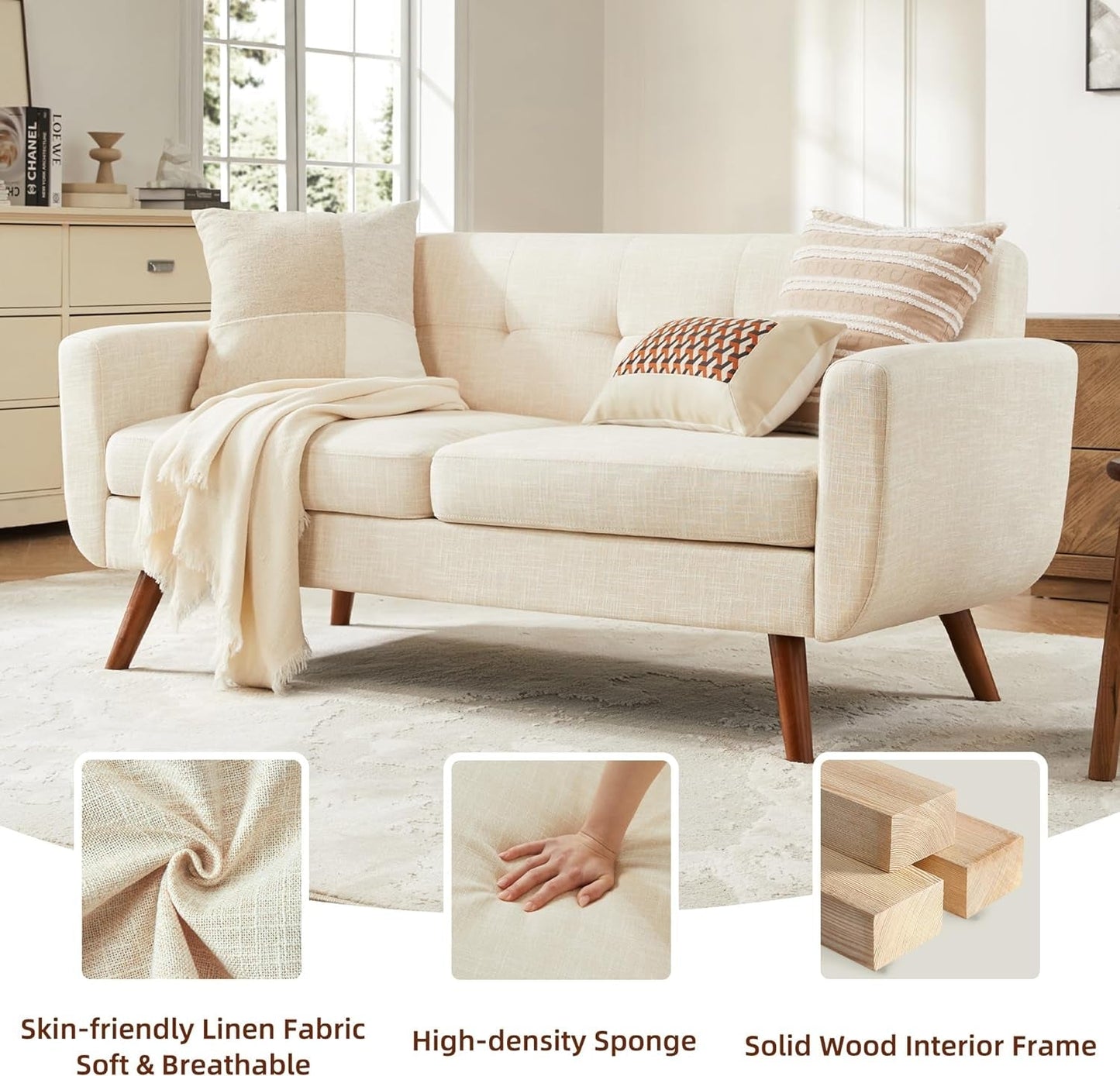 Modern Beige Loveseat with Ottoman-3