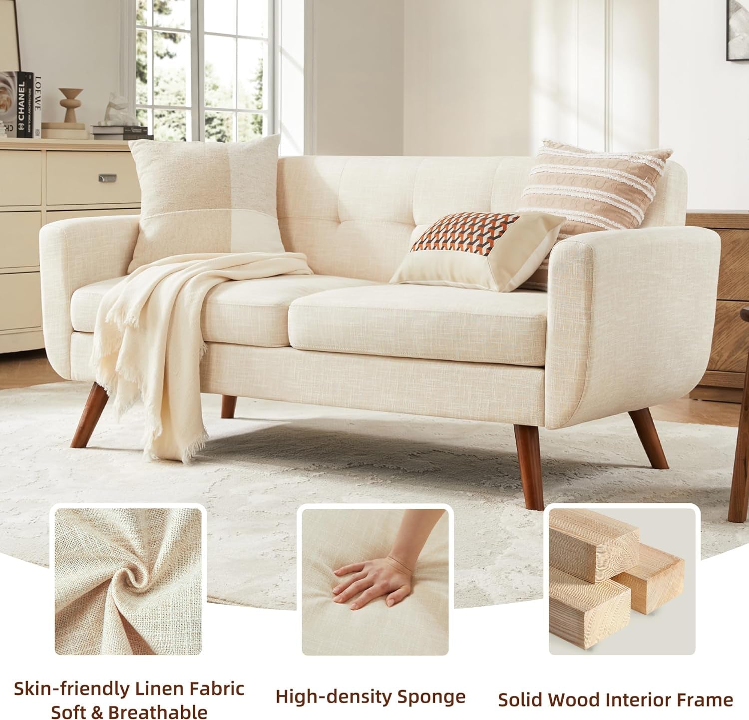 Modern Beige Loveseat with Ottoman-3