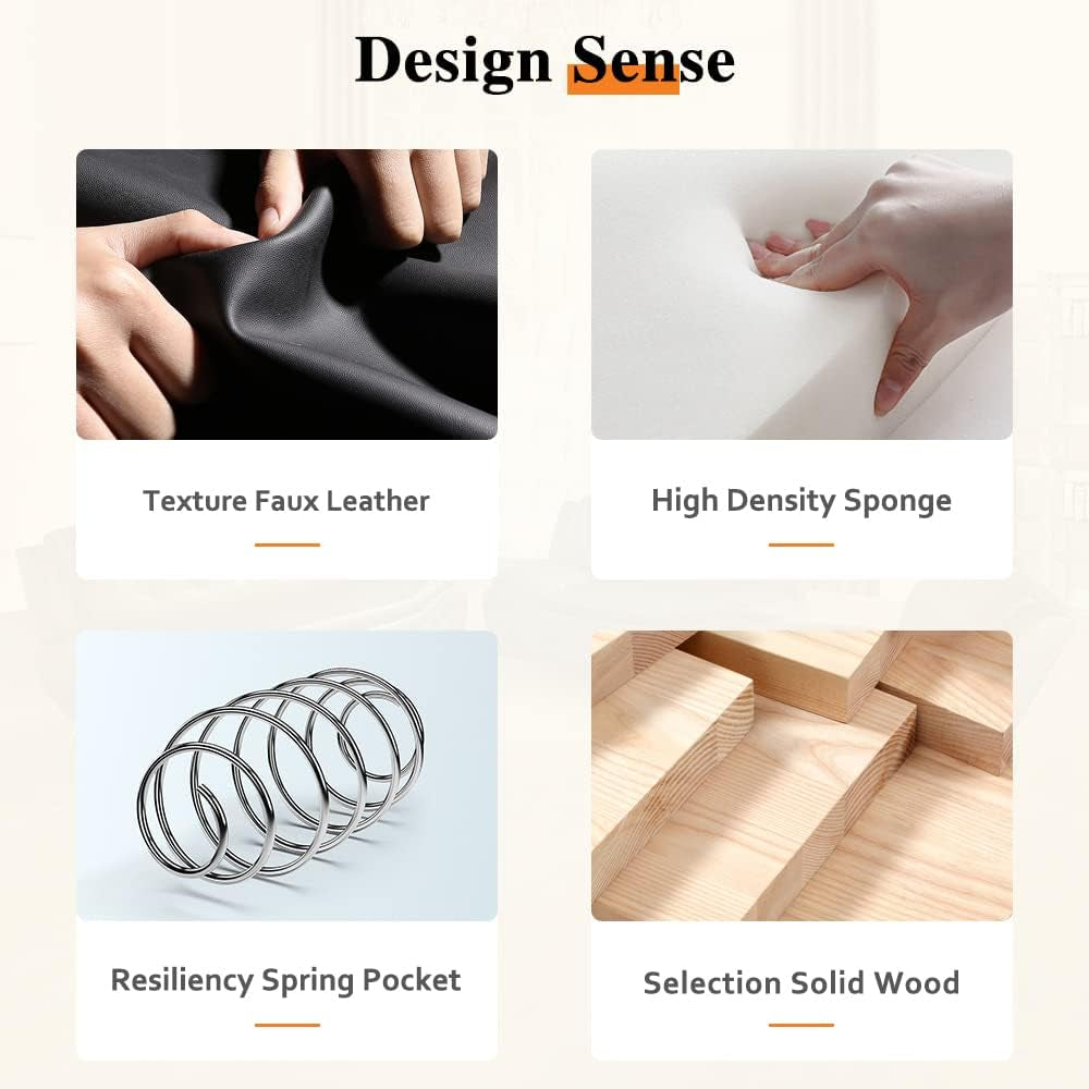 Living Room Furniture Set, Faux Leather Sofa Couch Set, 3 Pieces Modern Sofa Set for Living Room/Apartment/Office (Black&White)-3