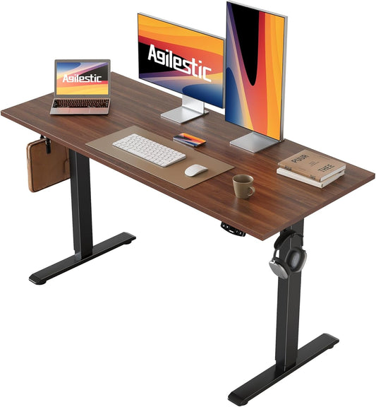 Electric Standing Desk, 48 X 24 Inches Height Adjustable Desk, Sit Stand up Desk for Work Office Home, Ergonomic Rising Computer Table with Memory Preset, Dark Walnut-0