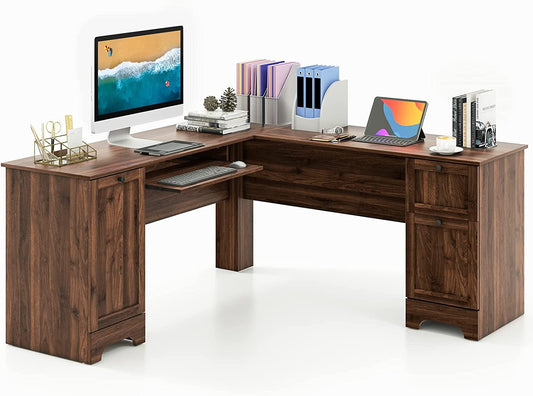 L-Shaped Desk with Storage & Keyboard Tray-1