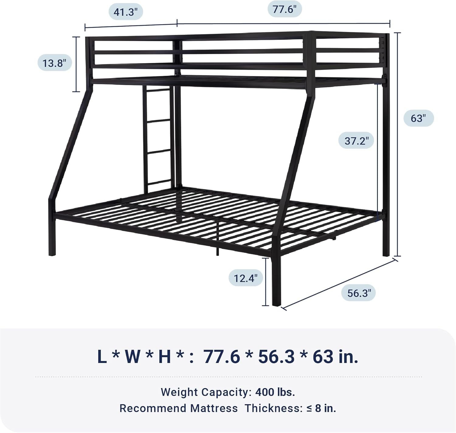 Metal Bunk Bed Twin over Full Size for Junior & Adults with Ladder and Heavy Duty Guardrail, Small Space Saving Design for Bedroom Kid Room and Dorm, Black-1
