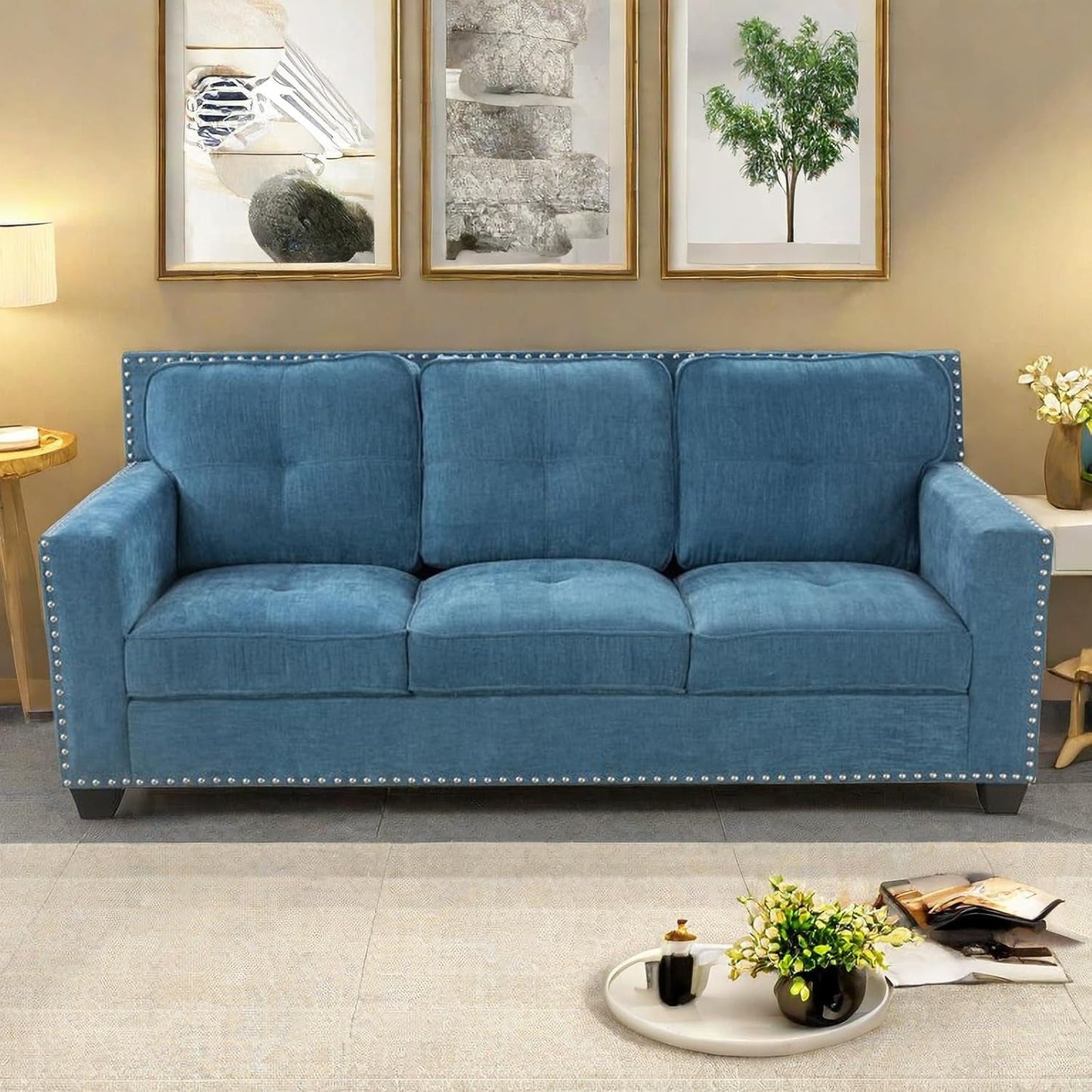 Comfy Sofa Couch, Modern 3 Seater Couche for Living Room, Button Tufted Upholstered Furniture, Solid and Easy to Install Small Couch for Bedroom, Apartment-0