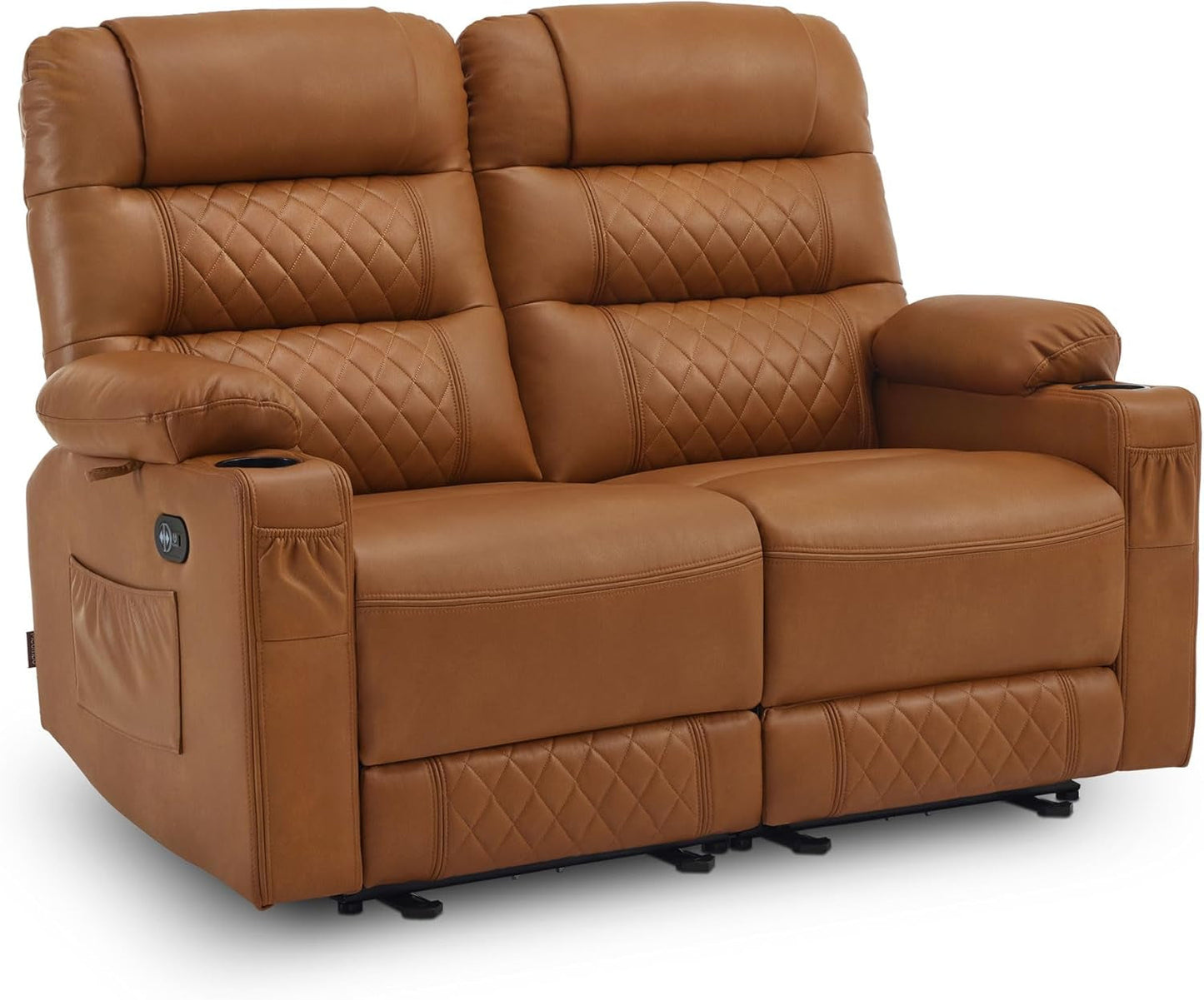 56.3" Power Loveseat Recliner, Electric Reclining Loveseat Sofa with Heat and Vibration, Cup Holders, USB Charge Port, Faux Leather Electric Reclining Sofa Pr622Sets (Saddle, Loveseat)-0
