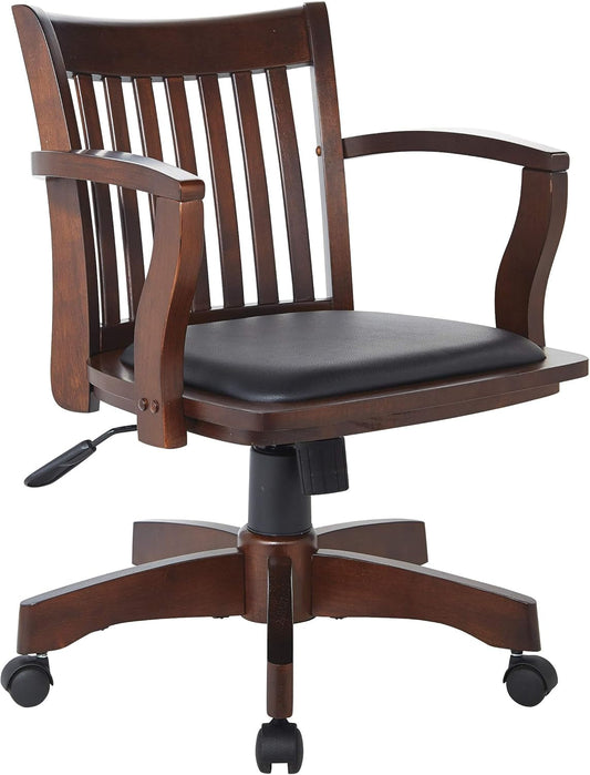 OSP Home Furnishings Deluxe Wood Banker'S Desk Chair with Padded Seat, Adjustable Height and Locking Tilt, Espresso Finish and Black Vinyl-0