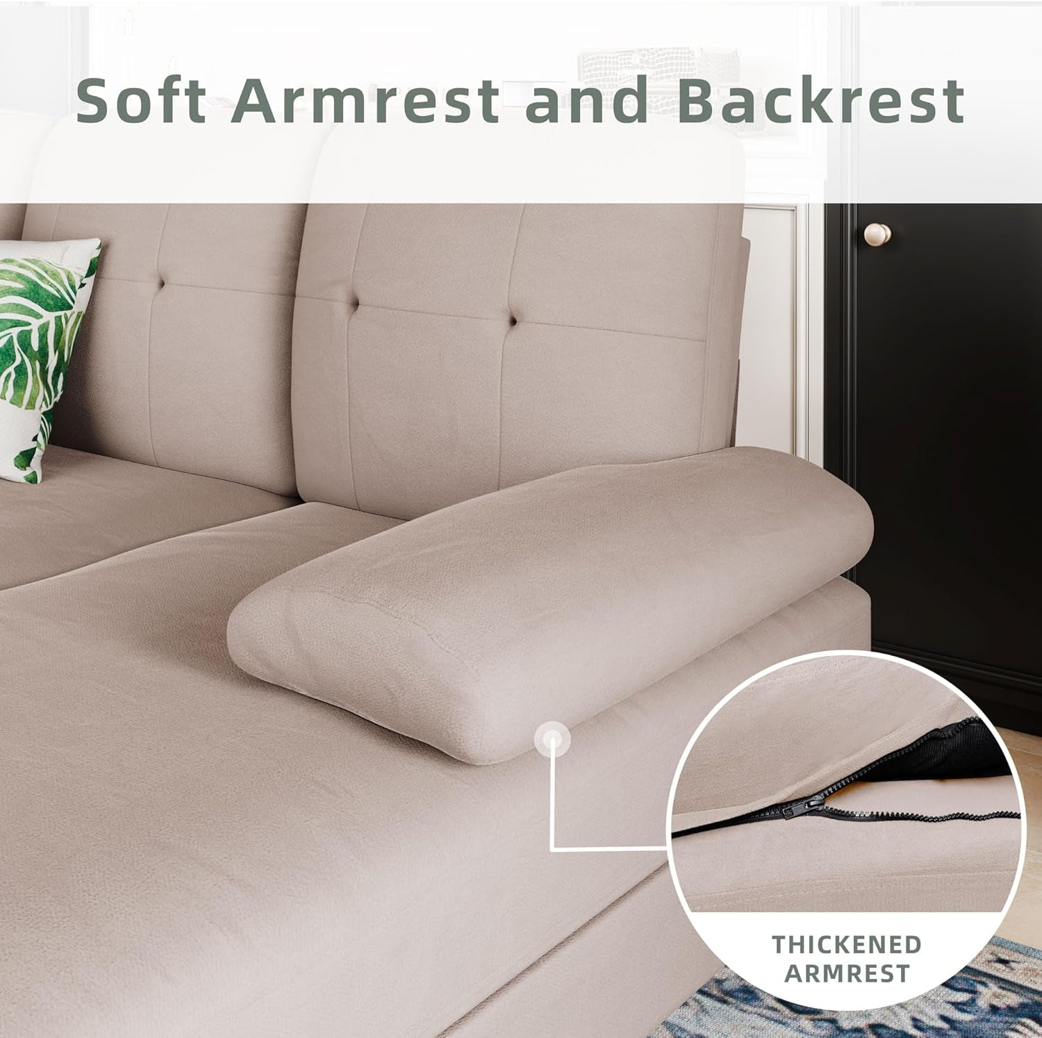 U-Shaped Sectional Sofa with Double Chaise, 4-Seat Linen Fabric Living Room Furniture Set, High-Density Cushions for Ultimate Comfort & Modern Style, Beige-3