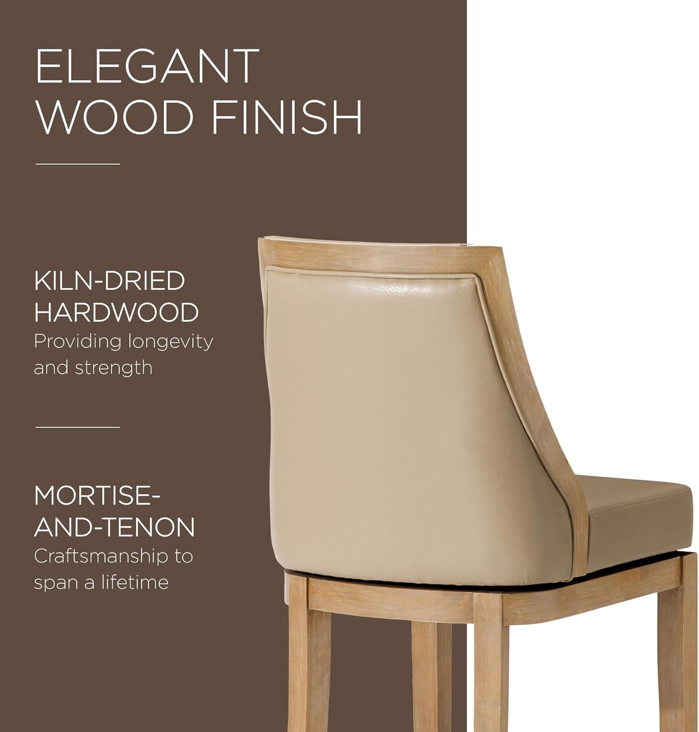 Vienna 31 Inch Tall Bar Height Rotating High Back Barstool in Weathered Oak Finish with Avanti Bone Vegan Leather Seat-4