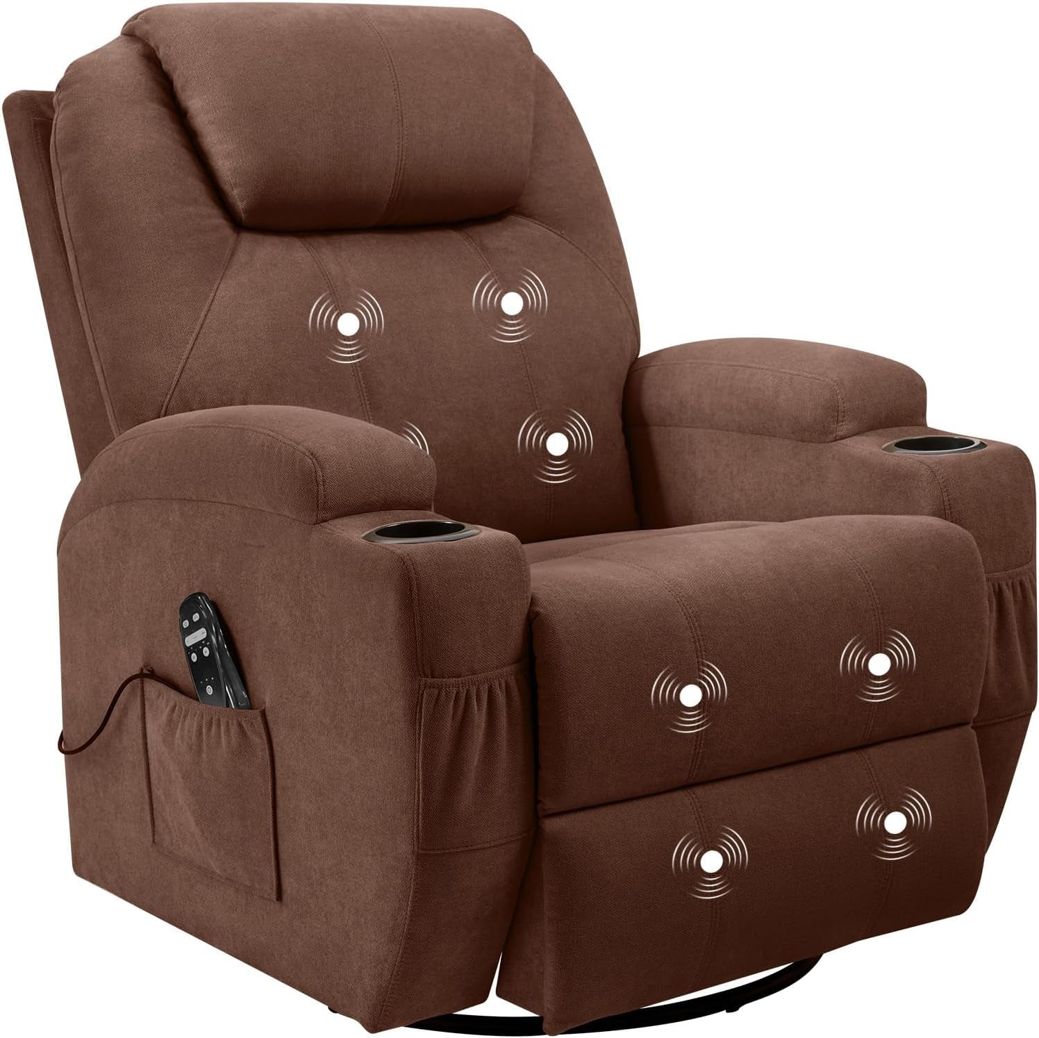 Rocking Chair Recliner Chair with Massage Swivel Ergonomic Lounge Chair Classic Single Sofa with 2 Cup Holders Side Pockets Living Room Chair Home Theater Seat (Brown)-1