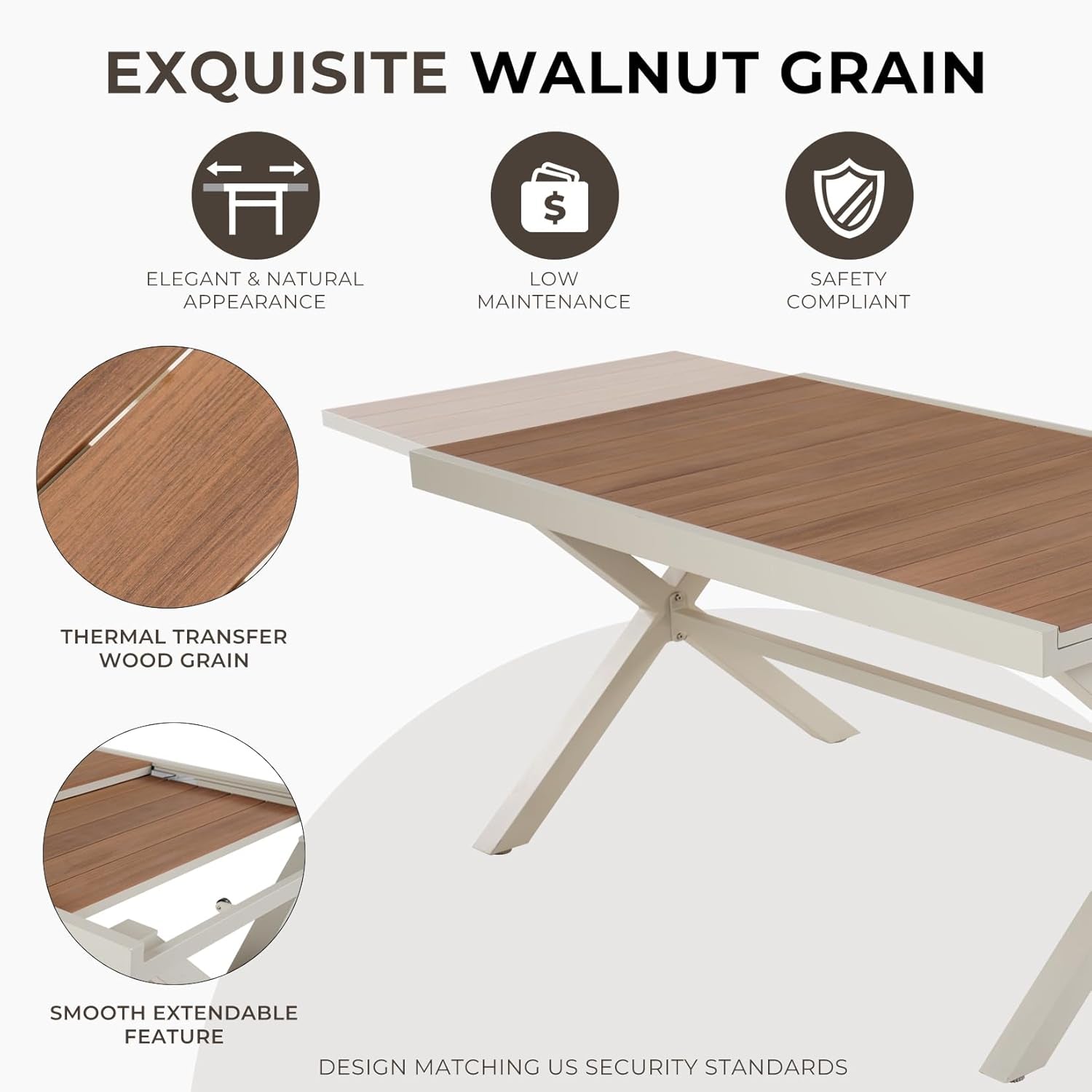 11-Piece Outdoor Dining Set, 10 Extra-Wide Folding Chairs & 1 Rectangle Expandable Table for 6-8 Person, Sling Mesh Patio Chairs with Wood Grain Table for Yard, Poolside, Deck, Apricot-4