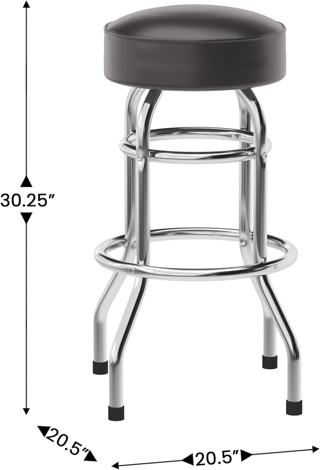 Bruno 2 Pack Double Ring Chrome Barstool with Dark Brown Seat-2