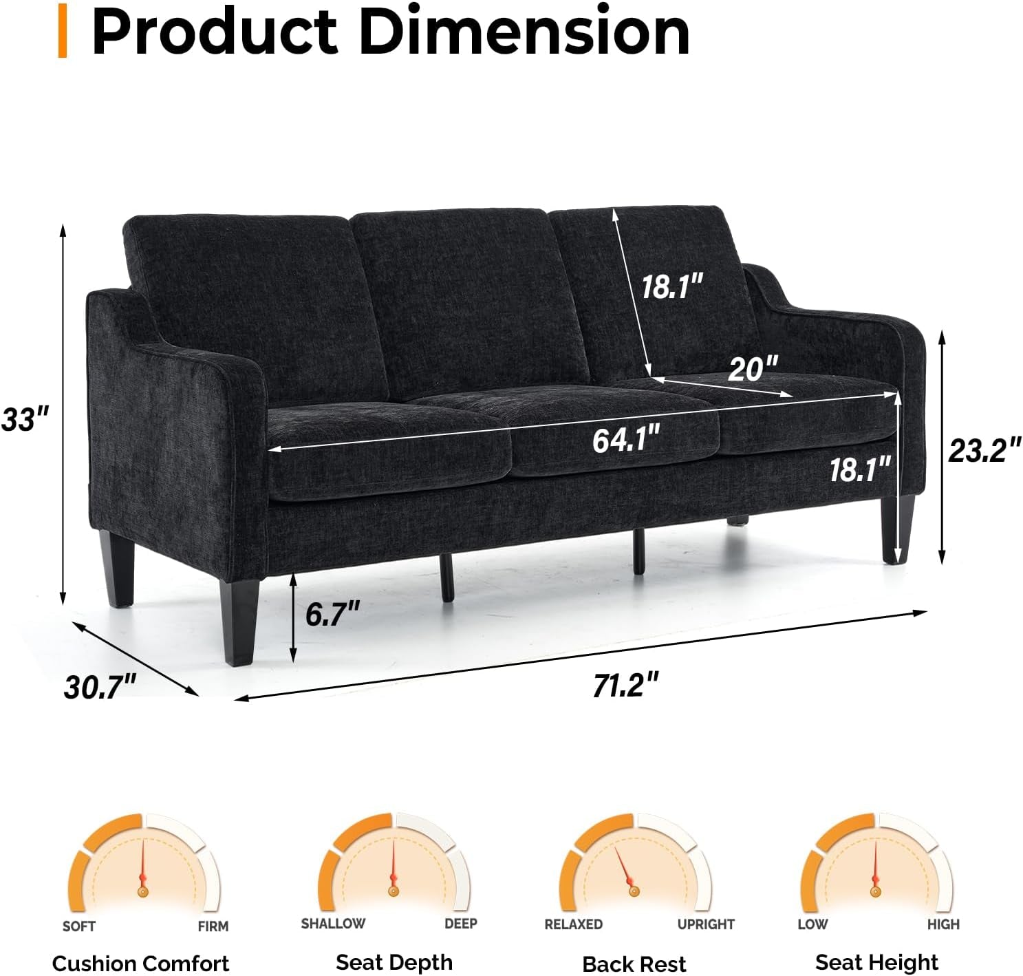Loveseat Sofa Set for Living Room, Mid-Century Modern Couch and Love Seat Set,53" Loveseat+71" Small Couch for Bedroom Sofa Furniture for Small Spaces Apartment (Black)-1