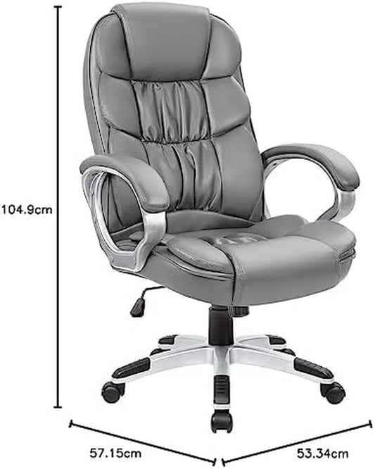 Office Chair High Back Computer Chair Desk Chair, PU Leather Adjustable Height Modern Executive Swivel Task Chair with Padded Armrests and Lumbar Support (Gray)-1