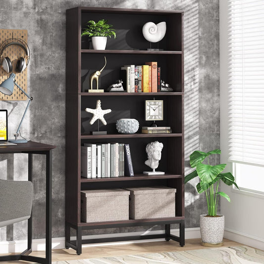 Tall Bookcase and Bookshelf, 70.8” Large Bookcases Organizer with 5-Tier Storage Shelves, Heavy Duty Free-Standing Library Bookshelf Shelving Unit for Living Room, Bedroom (Sandalwood)-0
