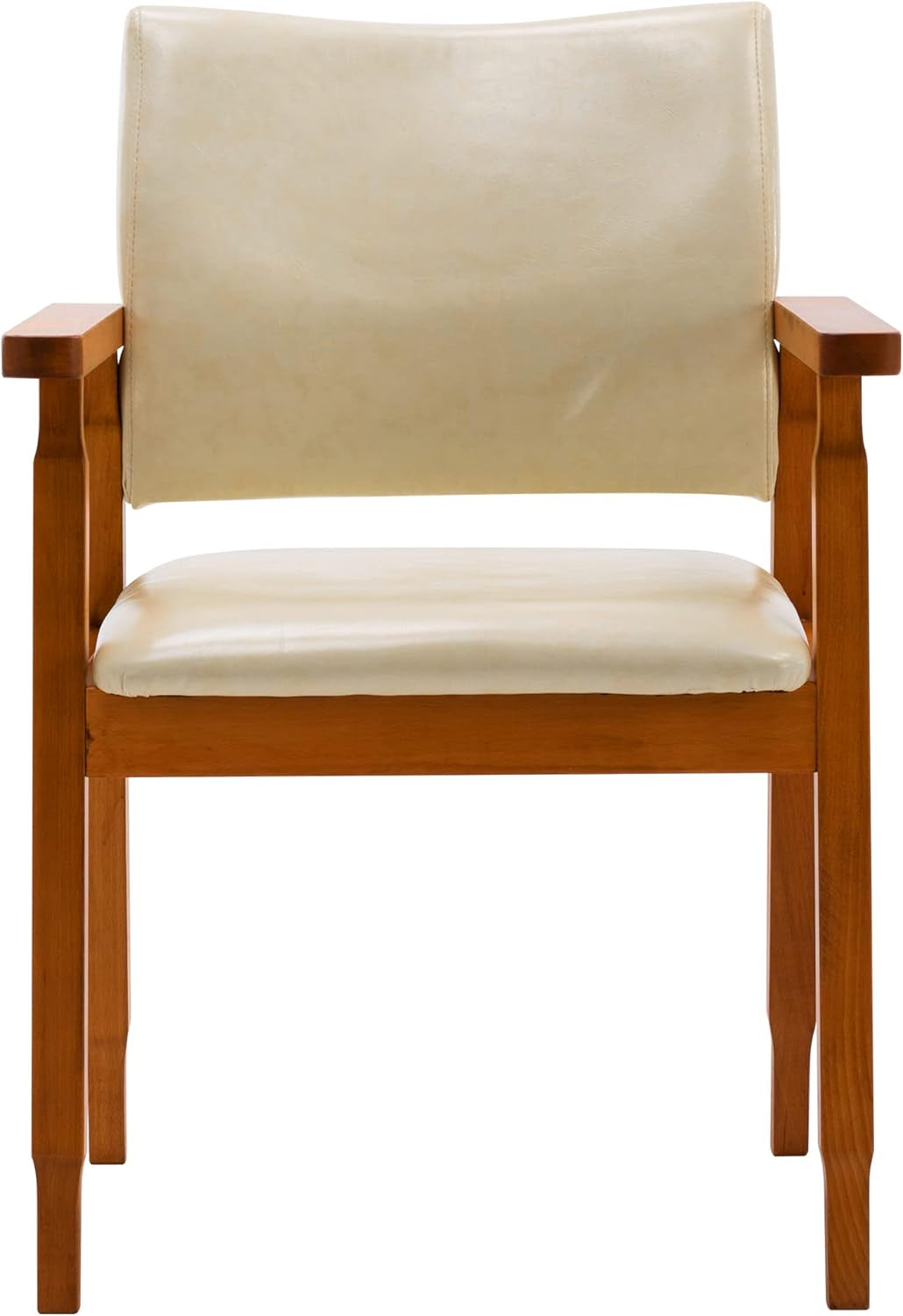NOB Mid-Century Dining Side Chair with Faux Leather Seat in Beige, Handrail Chair-2