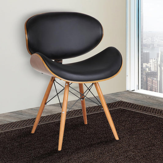 Cassie Dining Chair in Black Faux Leather and Walnut Wood Finish 20D X 21W X 31H In-1