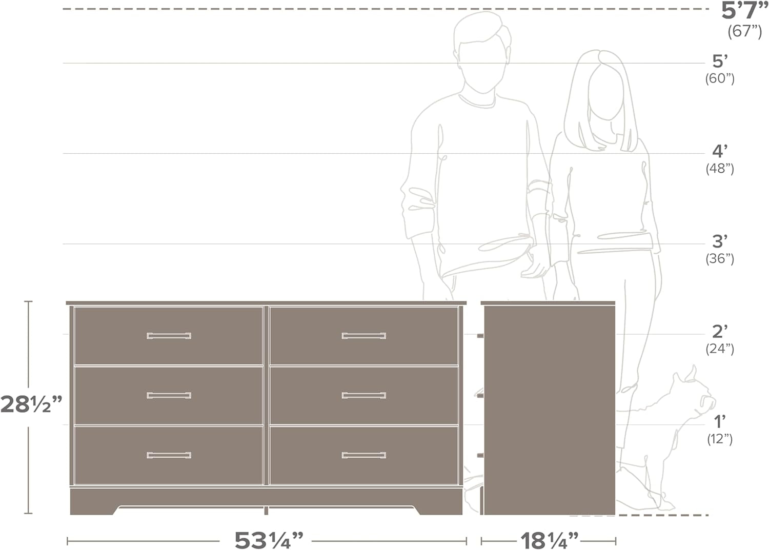 Rustic Ridge Farmhouse 6-Drawer Double Dresser, White & Oak Dresser for Bedroom, Chest of Drawers with 6 Storage Drawers, 53.25” Wide X 18.25” Deep X 28.5” Tall, White & Oak-3