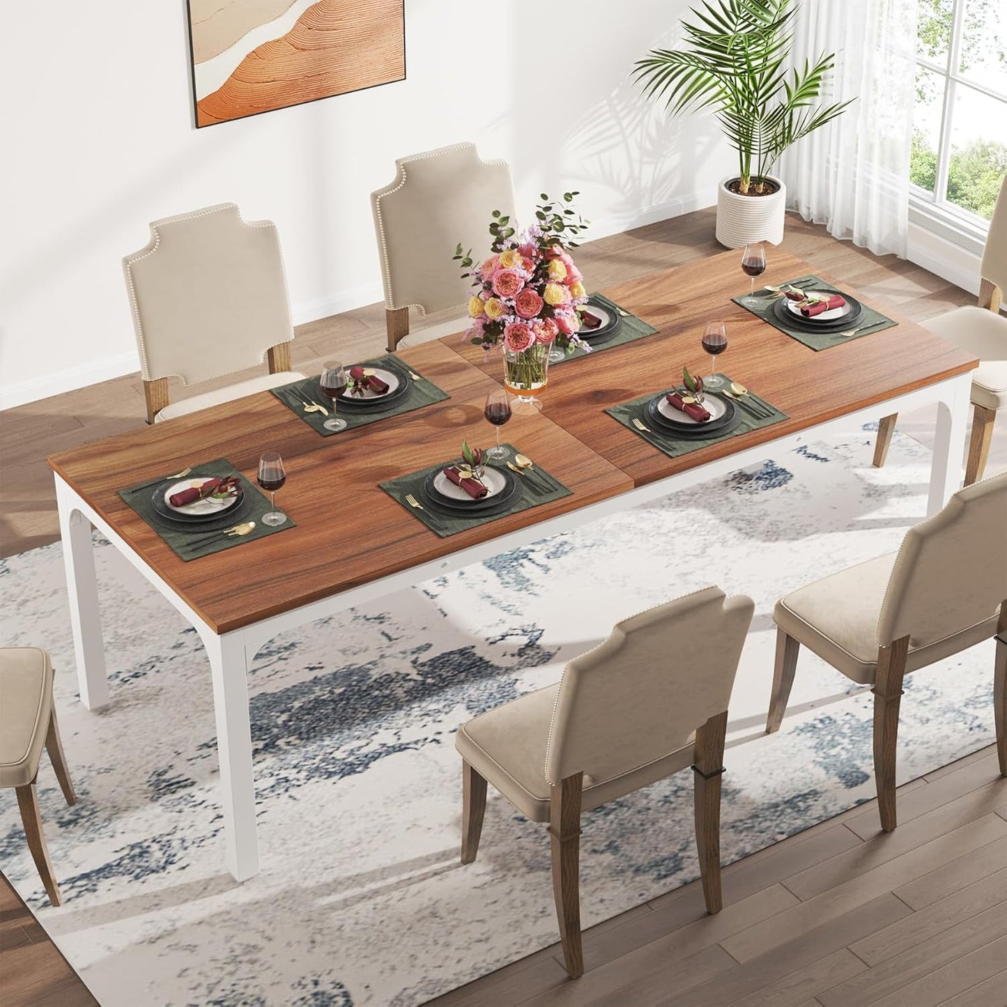 Dining Table for 6-8 People, 78-Inch Large Narrow Long Rectangular Kitchen Dinner Table, 8 Seat Rustic Wood Dining Room Table for Kitchen, Living Room (Only Table) (Walnut)-2