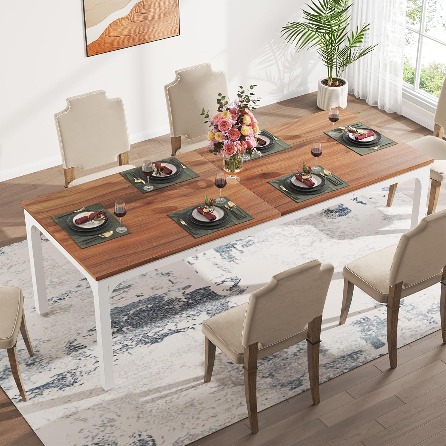 Dining Table for 6-8 People, 78-Inch Large Narrow Long Rectangular Kitchen Dinner Table, 8 Seat Rustic Wood Dining Room Table for Kitchen, Living Room (Only Table) (Walnut)-2