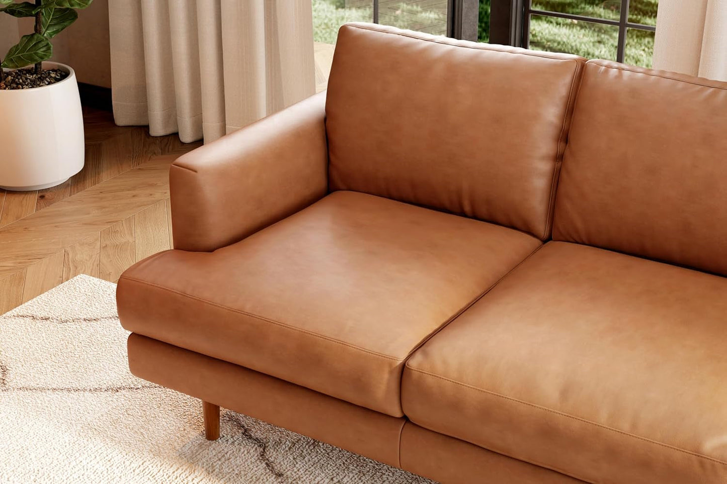Cognac Tan Brown Leather Mid-Century 3-Seater Sofa-4