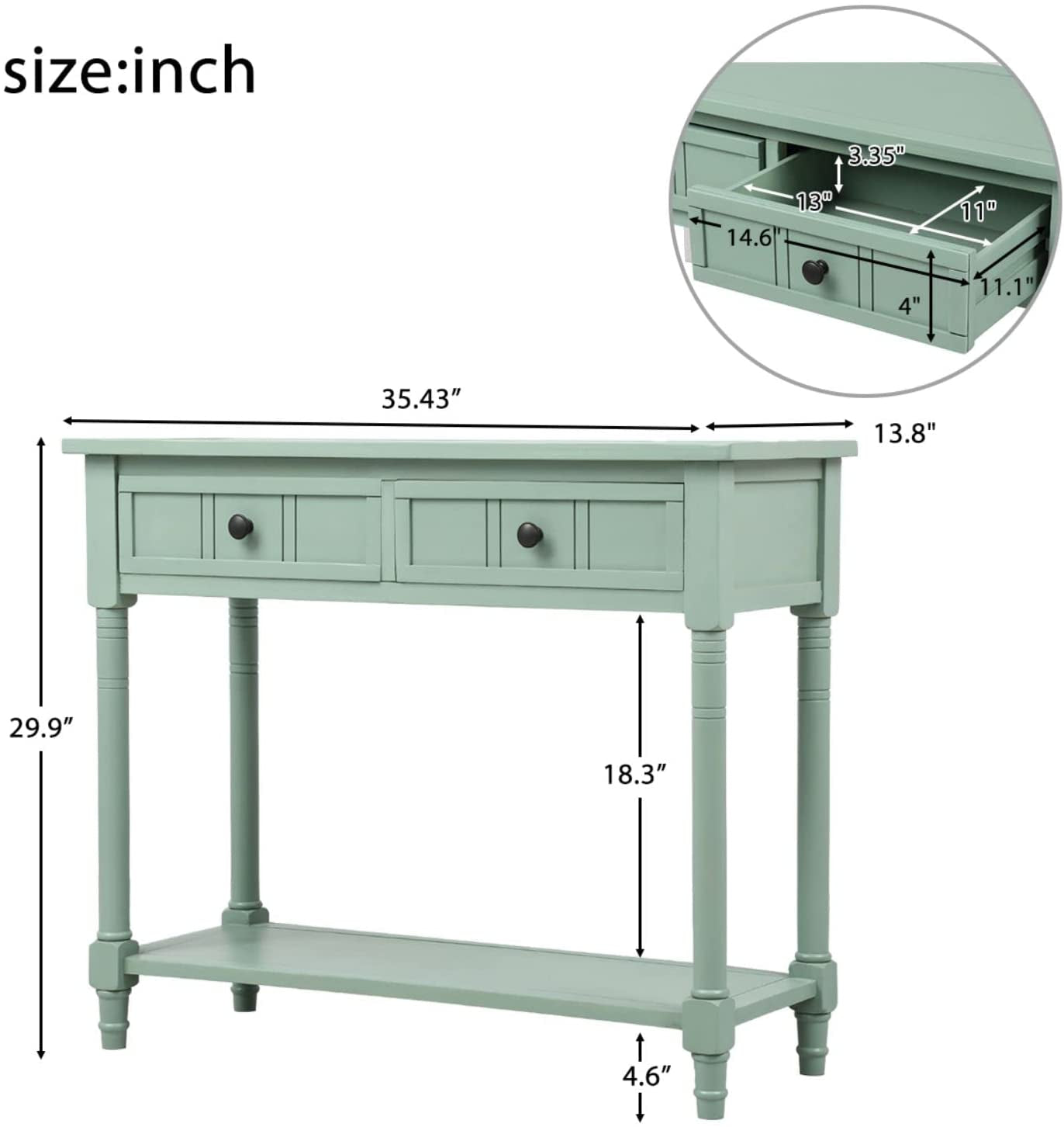 Rustic Green Console Table with Storage Drawers-1