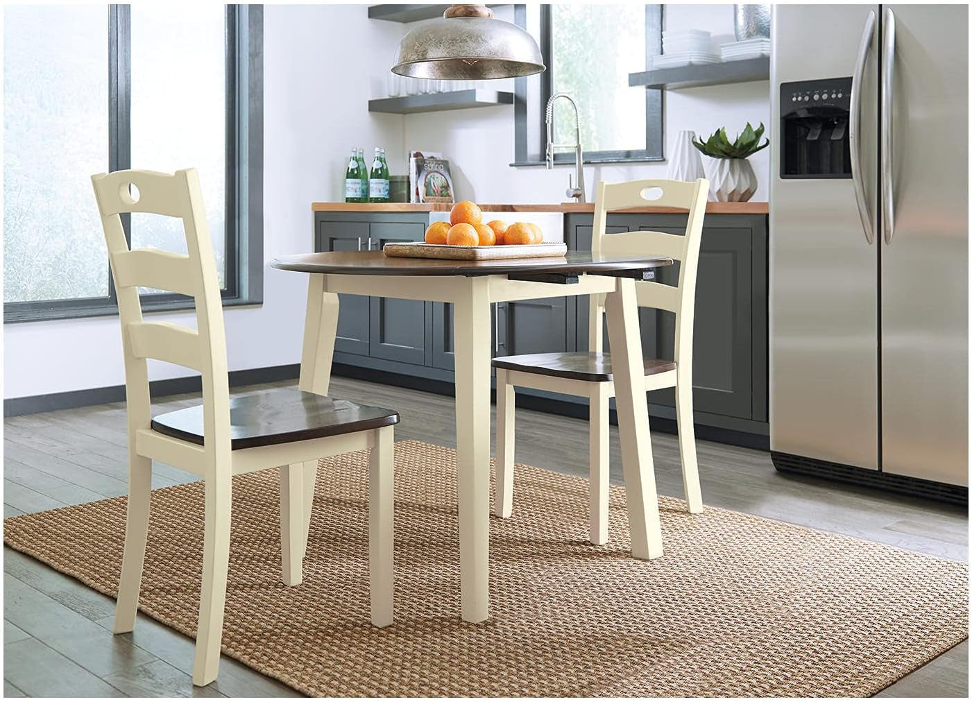 Woodanville 18" Cottage Ladderback Dining Chair, 2 Count, Cream & Brown-3