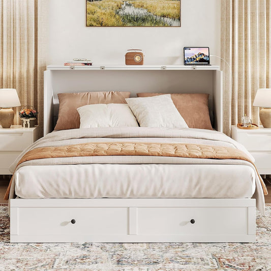 Queen Murphy Bed with Storage and Charging Station-1