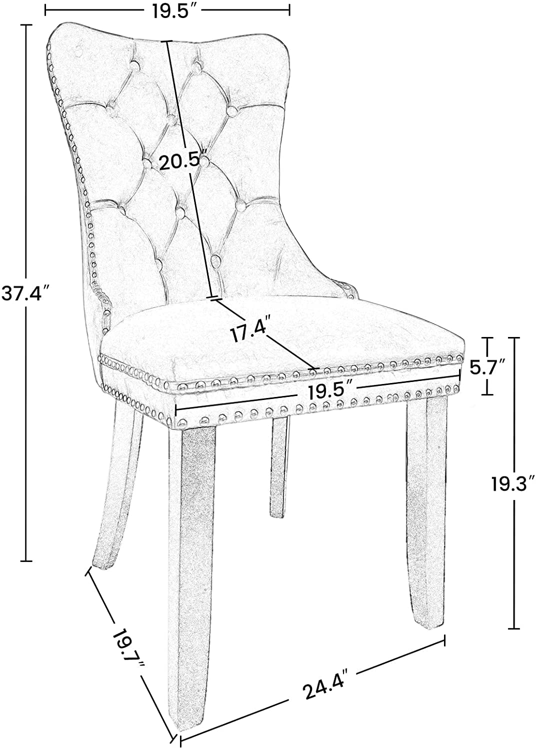 Solid Wood Dining Chairs with Nailhead Back (Set of 2, Black)-2