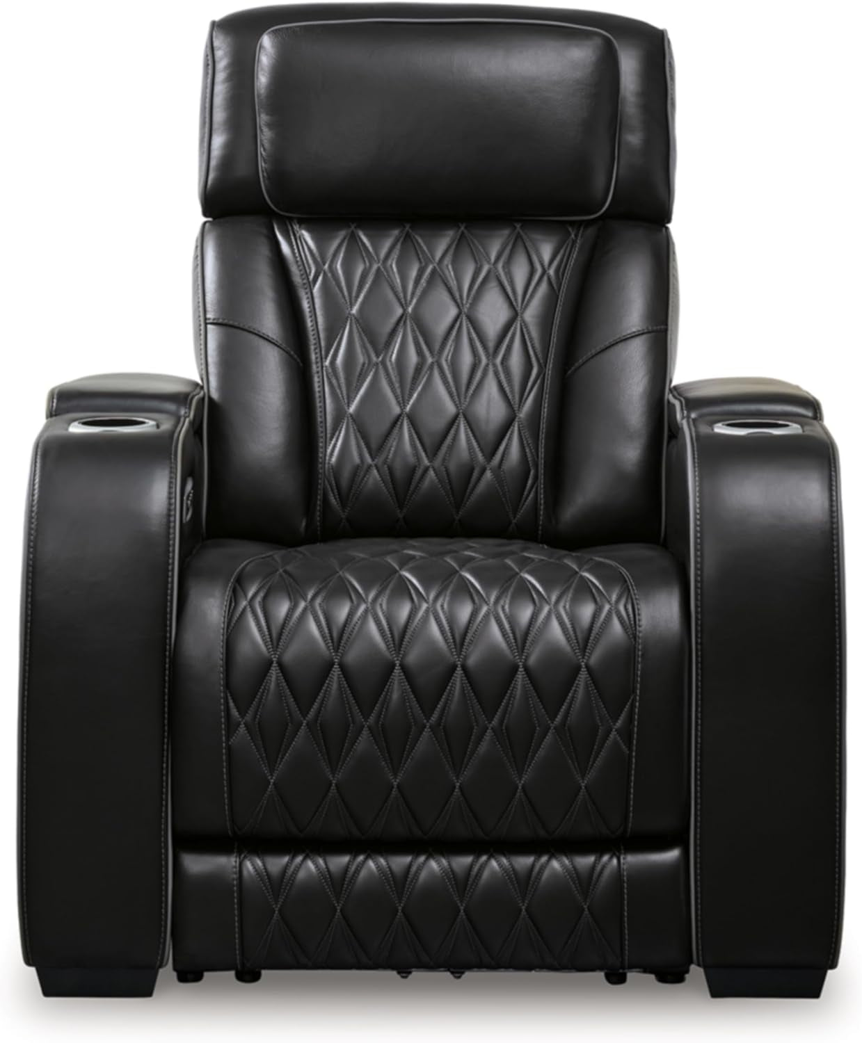 Boyington Contemporary Leather Match Power Recliner with Adjustable Headrest, Cup Holders, USB Port and Air Massage System, Black-3