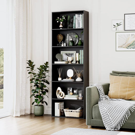 6-Tier Open Bookcase and Bookshelf, Freestanding Display Storage Shelves Tall Bookcase for Bedroom, Living Room and Office, Black-1