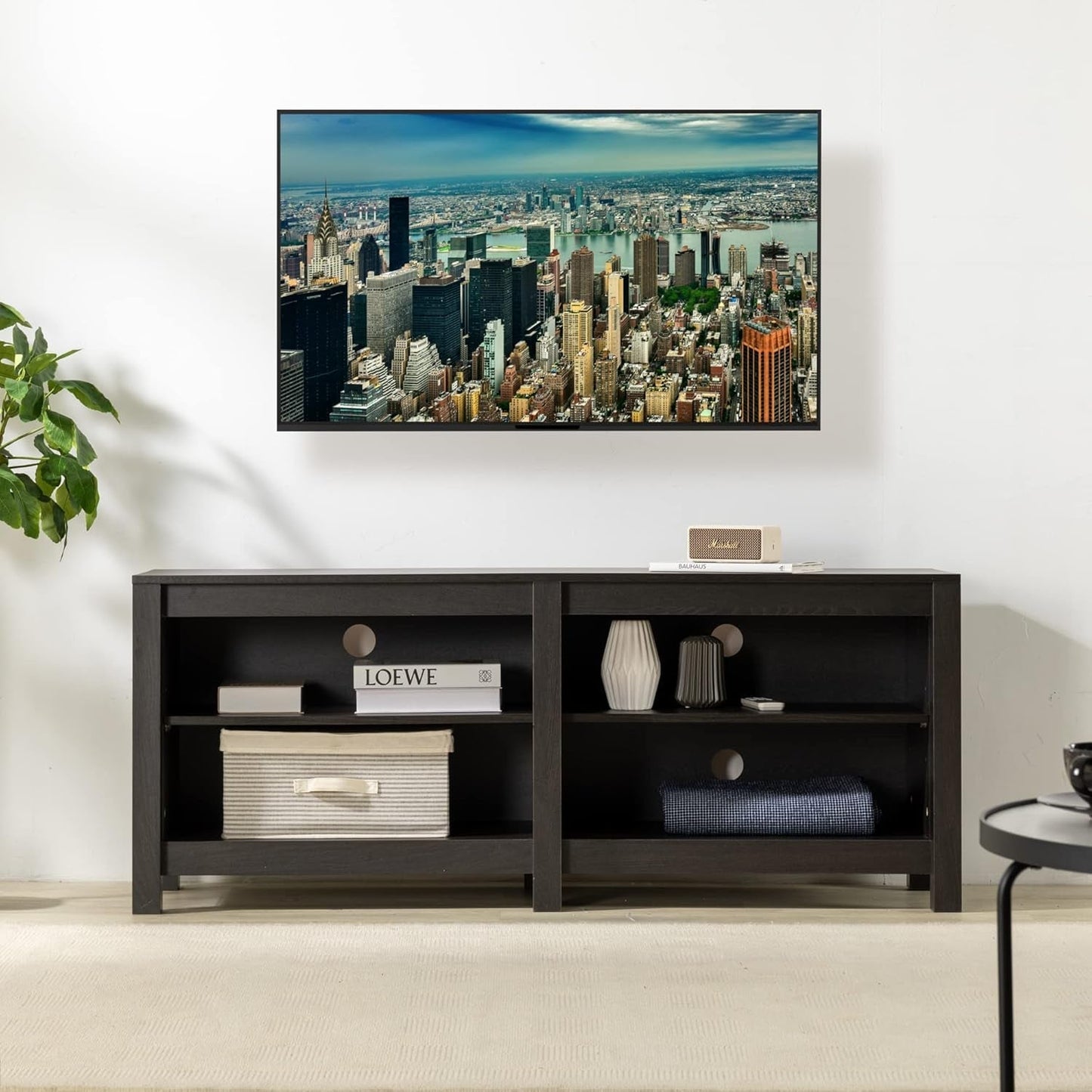 Camden TV Stand for Tvs up to 65", Contemporary Entertainment Center with Open Shelving, TV Stand with Storage, Living Room or Bedroom Furniture, Espresso-0