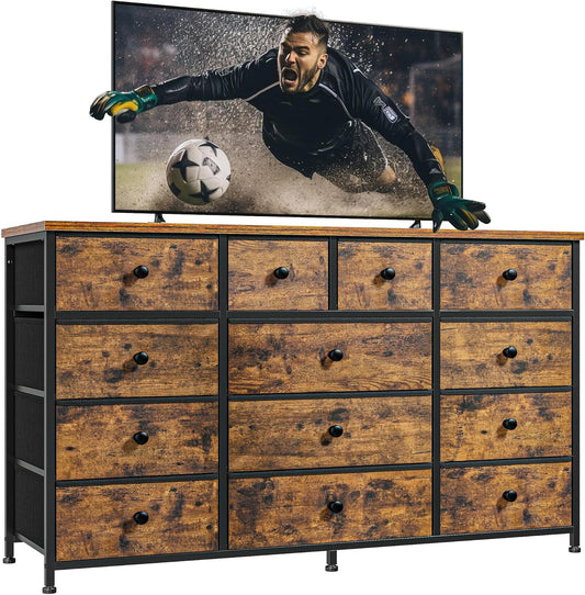 Dresser with 13 Drawers Dresser TV Stand for 55" TV Long Dresser for Bedroom, Large Dressers & Chest of Drawers for Bedroom Living Room Entry, Sturdy Metal Frame,39.4" Wx 31.5" H X 11.8" D-0