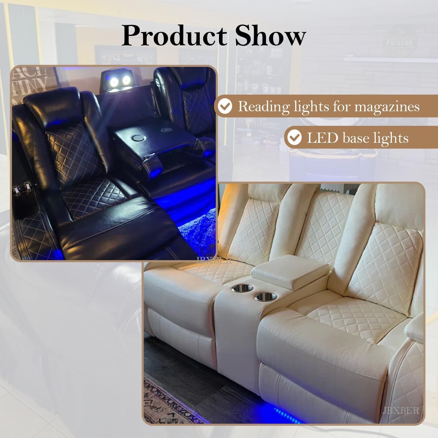 Power Recliner Sectional Sofa Set, Leather Sectional Sofa Sets for Living Room, Power Reclining Sectional Couch with Led Lights, Cup Holder, Wireless Charging, Hidden Storage, Black-4