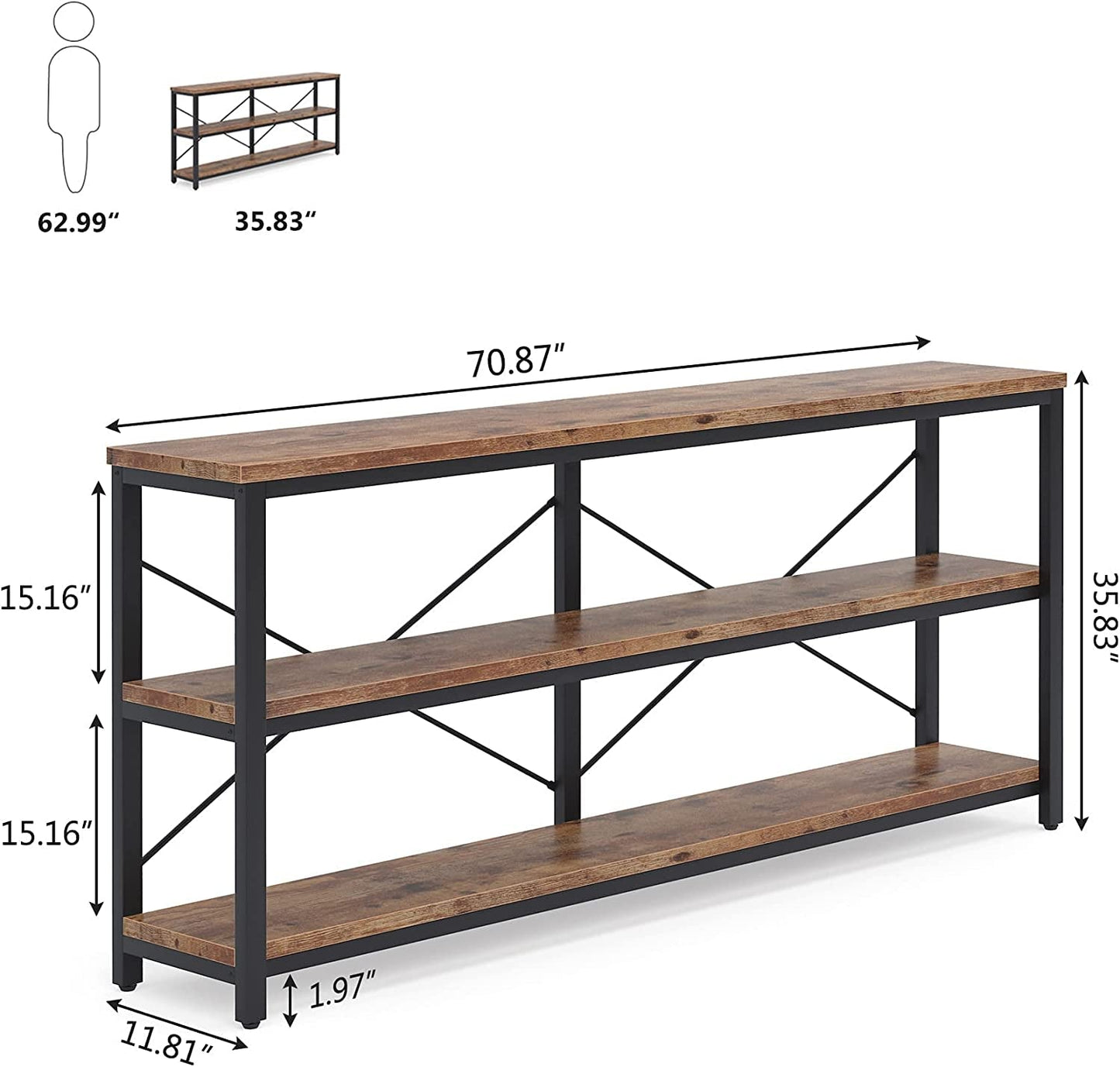 Long Narrow Sofa Table with Storage Shelves-4