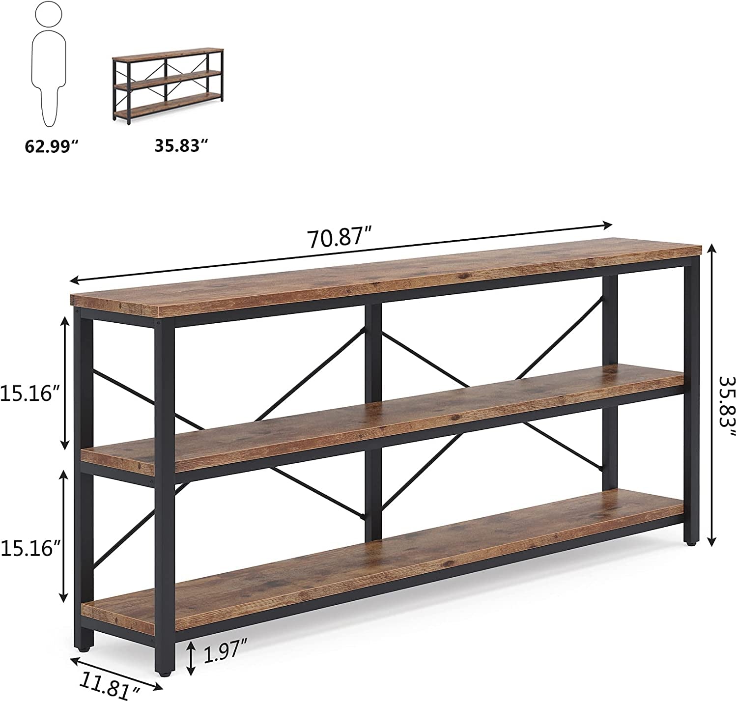 Long Narrow Sofa Table with Storage Shelves-4