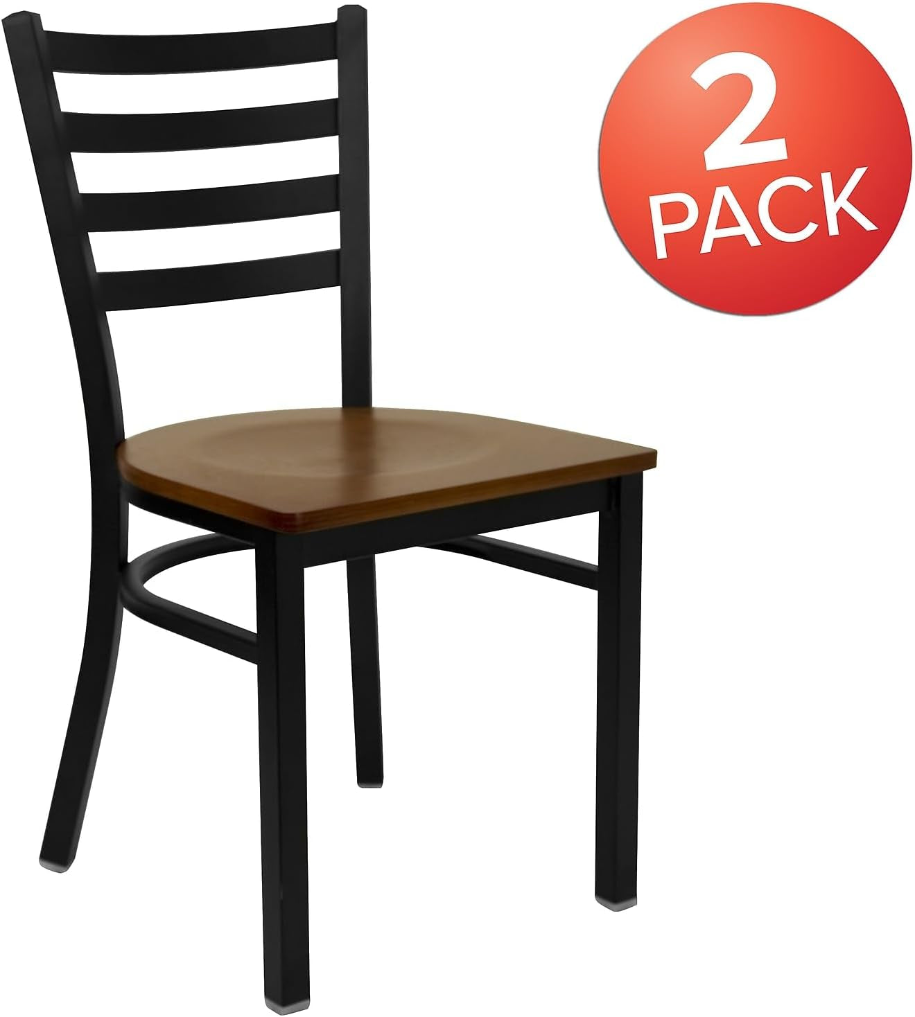 2 Pack HERCULES Series Black Ladder Back Metal Restaurant Chair - Cherry Wood Seat-3