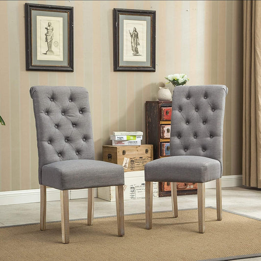 Habit Grey Solid Wood Tufted Parsons Dining Chair (Set of 2), Gray-0