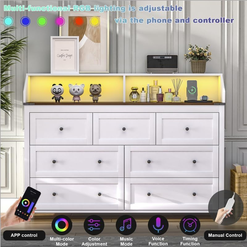 7 Drawer LED Dresser Charging Station RGB Lights-3
