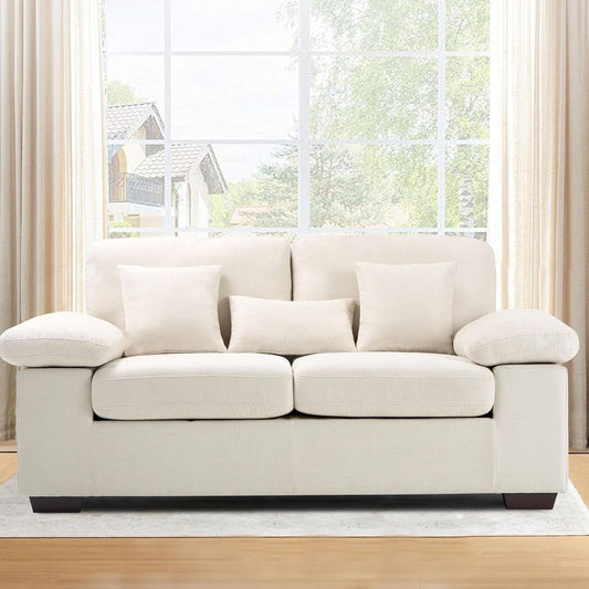 Living Room Loveseat Sofa Couch, 73" Love Seat Couch Sofa, Upholstered Chenille Living Room Sofa with Extra 3 Pillows, Removable Back Cushion-Beige-0
