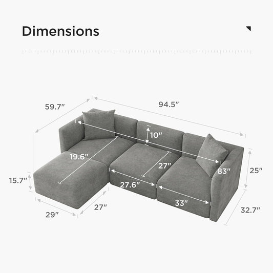 Luxury L-Shaped Upholstery Convertible Modular Sectional Sofa, Contemporary Reversible Couch with Chaise Lounge for Living Room, Apartment, Linen-Like Grey-1